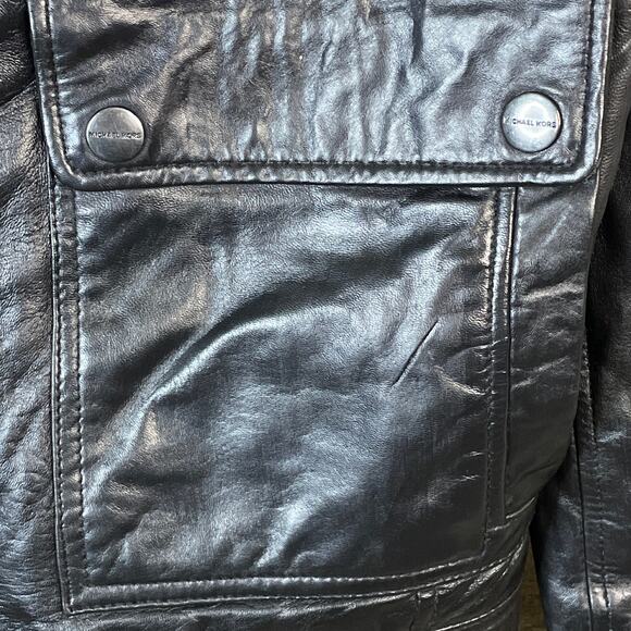 Michael Kors Black Genuine Leather Insulated Bomber Jacket Size Medium - Picture 5 of 12